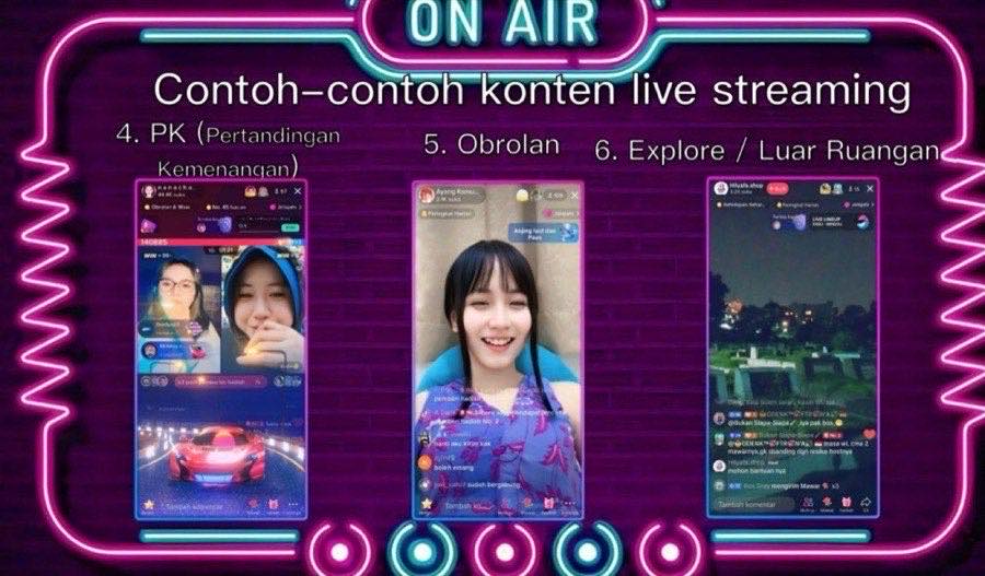 Contoh konten live streaming: PK, obrolan, dan explore luar ruangan