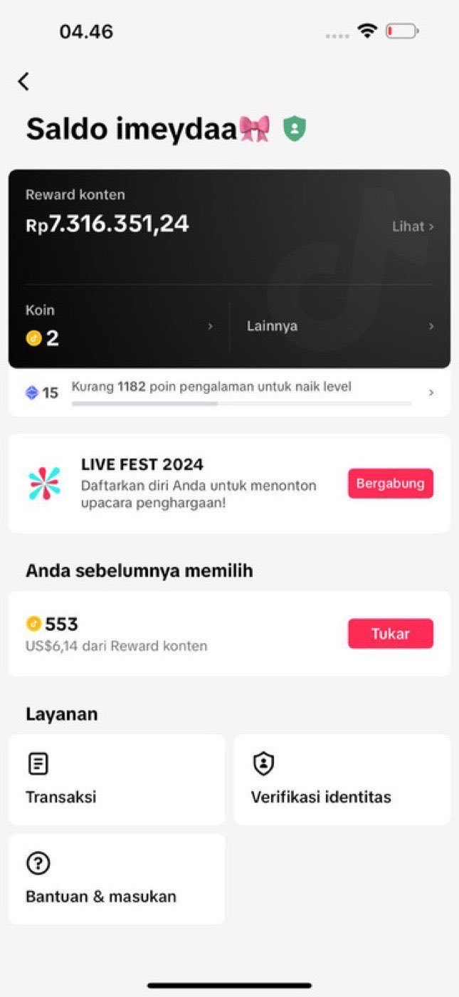 Tangkapan layar rincian penghasilan kreator HOPS Entertainment